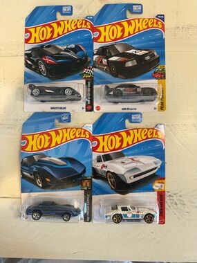 Lot of 4 Hot Wheels 1:64 Diecast Cars Bugatti Bolide, Audi 90 Quattro, Corvette